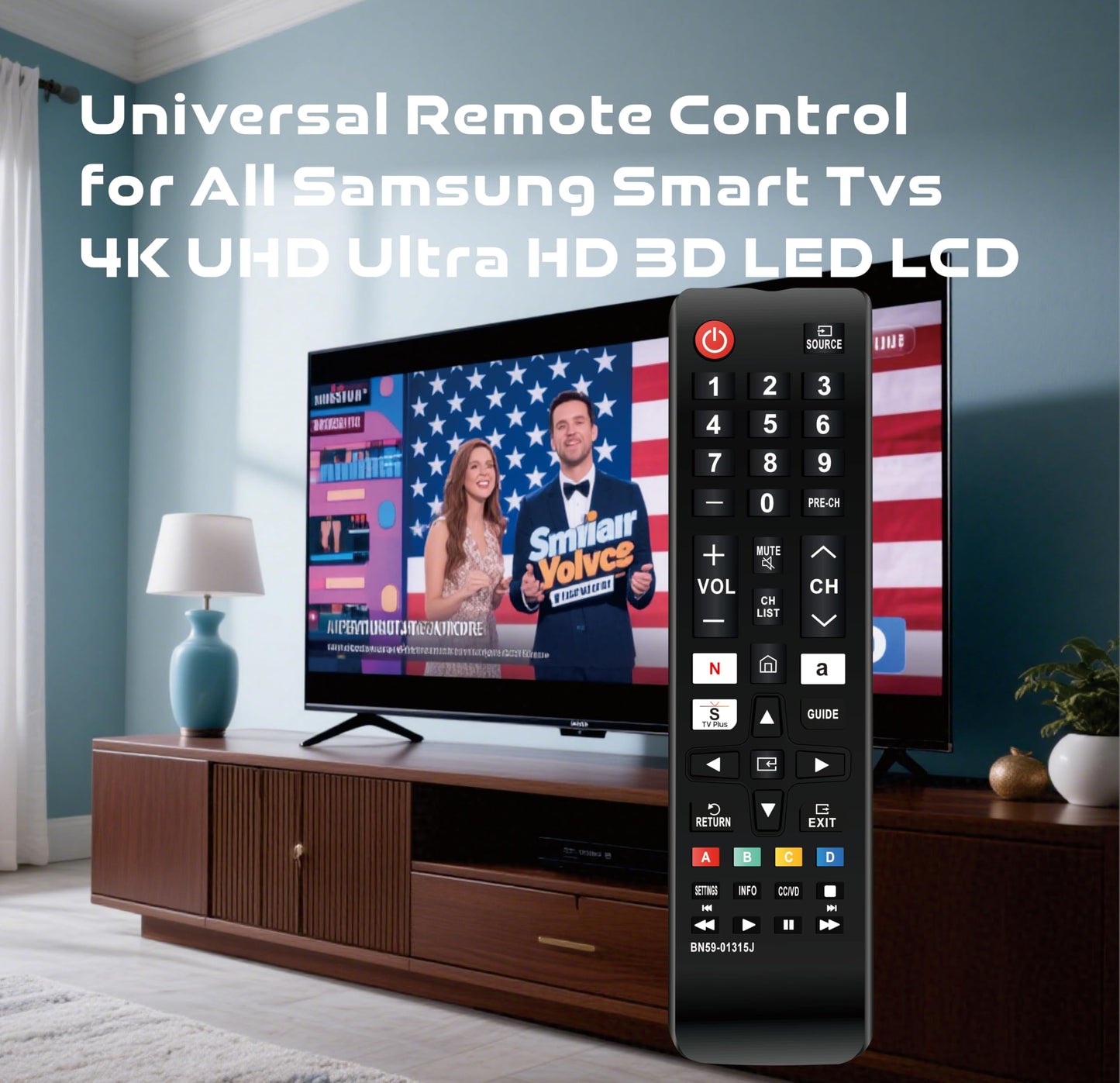 Universal Remote for Samsung Smart TV BN59-01315J Remote Compatible with All Samsung Smart Frame LCD LED HDTV 3D TU7000 Smart TVs BN59-01315J