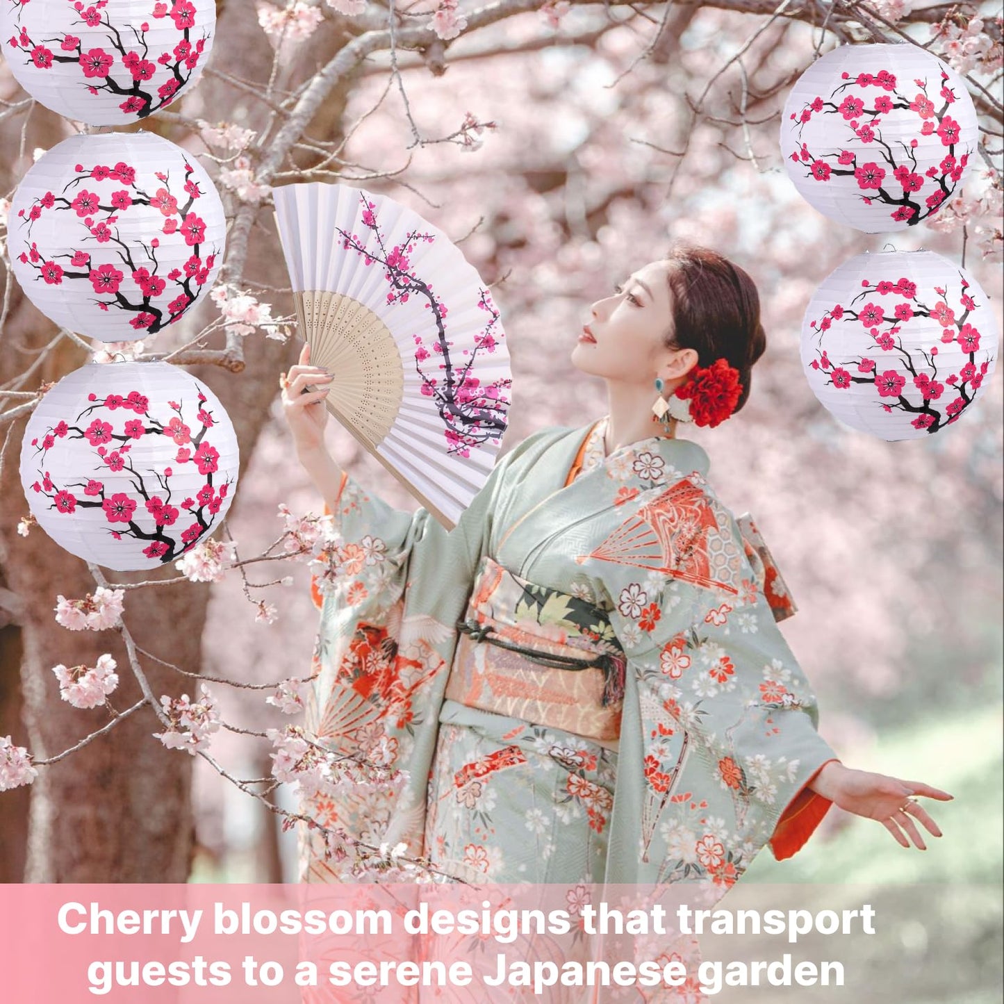 LEFTSTARER 6Pcs Cherry Blossom Lantern Decor for Cherry Blossom Party Decorations, Japanese Paper Lantern Lamp for Japanese Party Decorations, Mulan