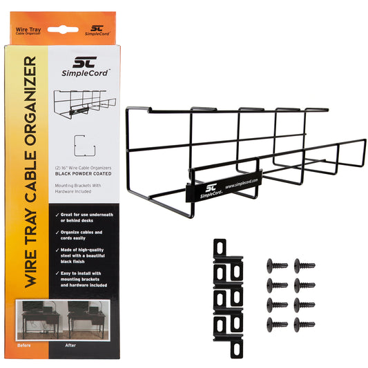 Simple Cord Wire Tray Desk Cable Organizer - 32" Open Slot Raceway to Hold Cables, Cords, or Wires on Desks - Office Cable Management (Pack of 2)