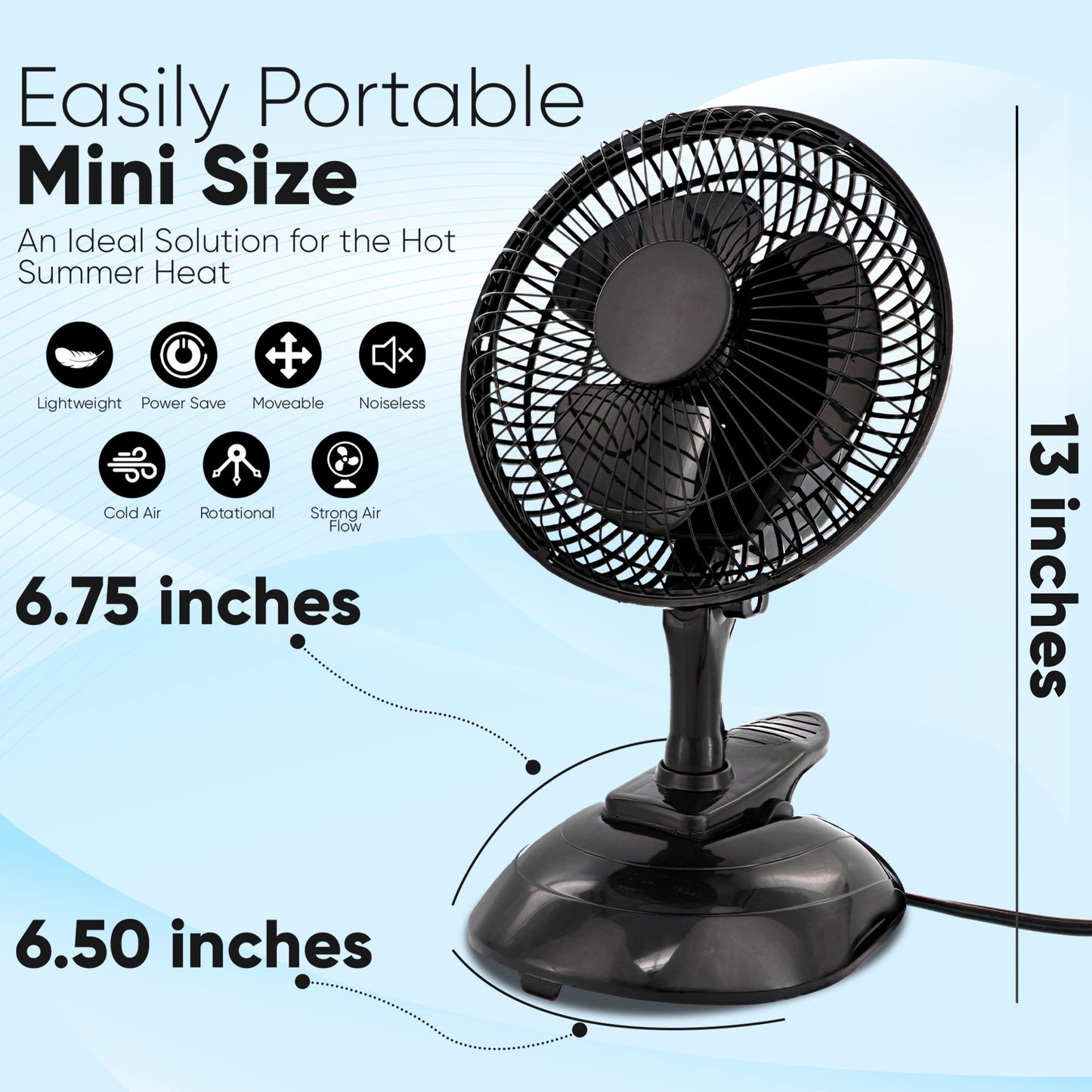 RamPro Portable Desk and Clip on Fan, 6 Inch Fans Small and Quiet Plug In, Small Personal Cooling Fan for Desk Home Bedroom Office, 2 Speed