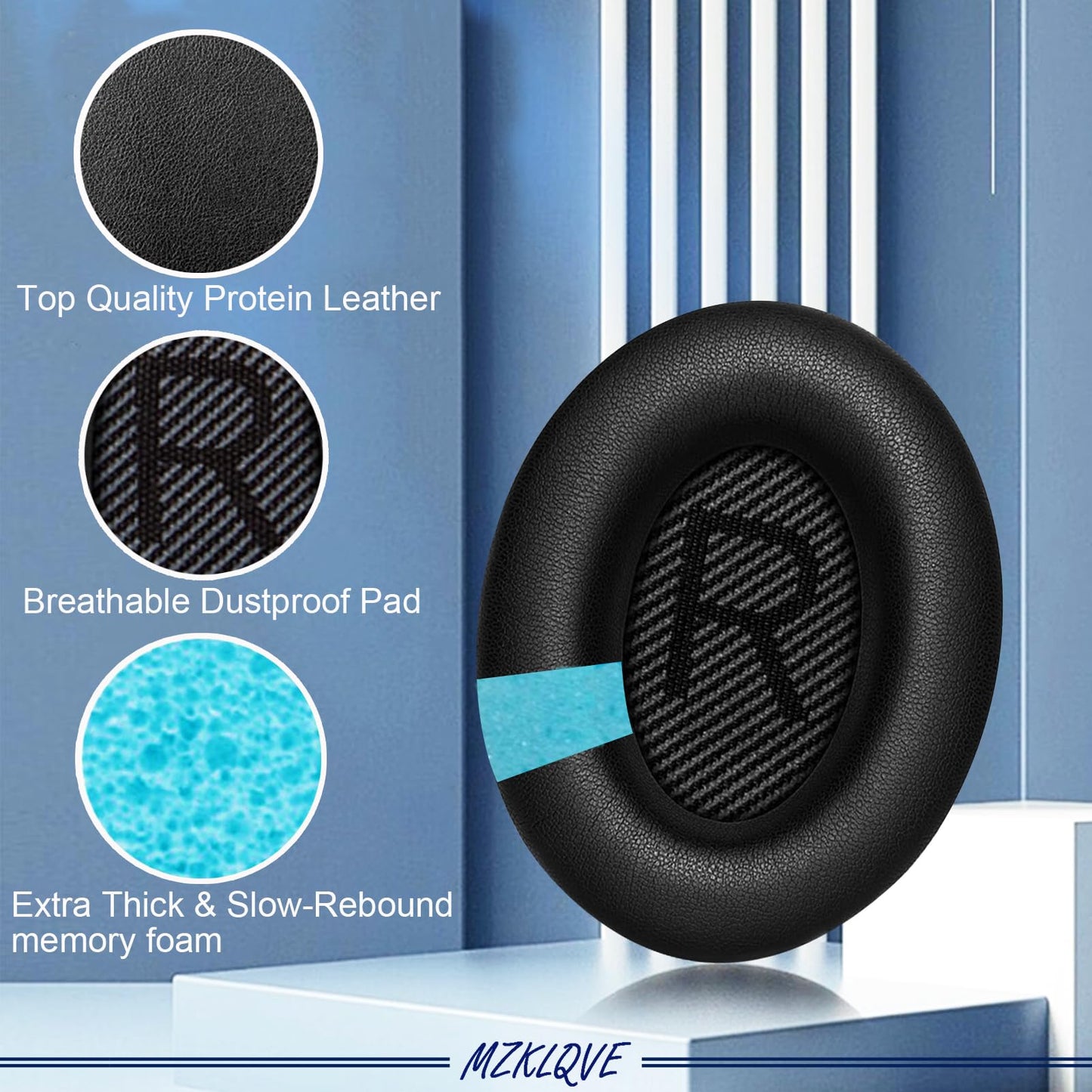 QC35 Ear Pads - Replacement Earpads Ear Cushions for Bose QuietComfort 35 II and QC35 Headphones & More(Black)