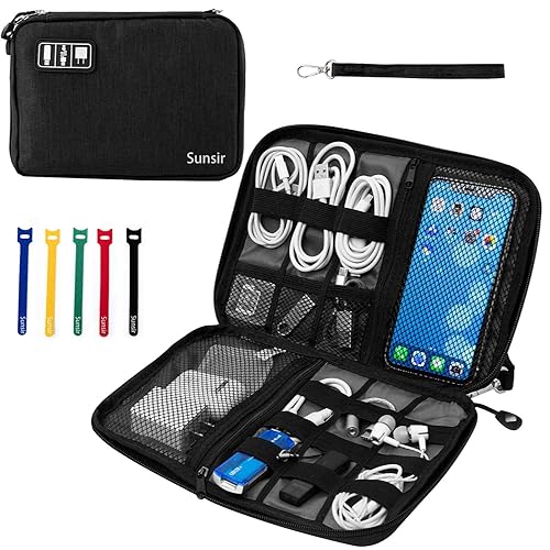 Sunsir Travel Cable Organizer Bag Waterproof Portable Electronic Accessories Organizer for USB Cable Cord Phone Charger Headset Wire SD Card with 5pcs