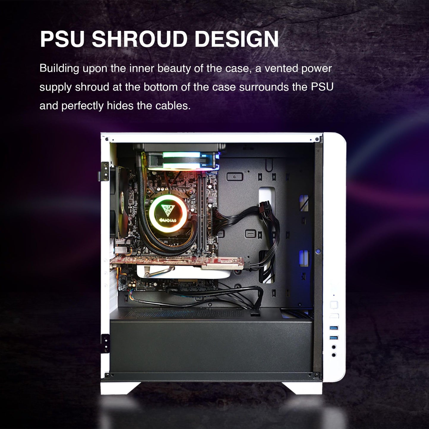 GAMDIAS White M-ATX Computer Case w/Tempered Glass, Metal Exterior Desktop PC Case Support 280mm AIO/Radiator, 5x120mm Case Fans (1x 120mm Built-in)