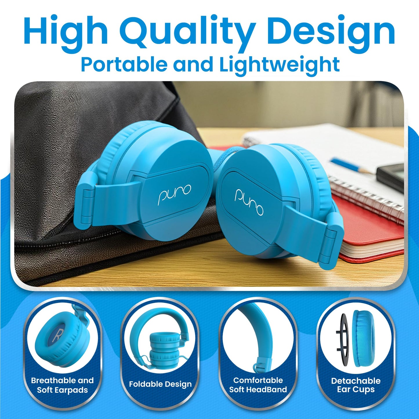 Puro Sound Labs Kids Wired Headphones - Volume-Limiting & Adjustable, Safer & Comfortable Headphones for Kids - Compatible with PCs, Smartphones