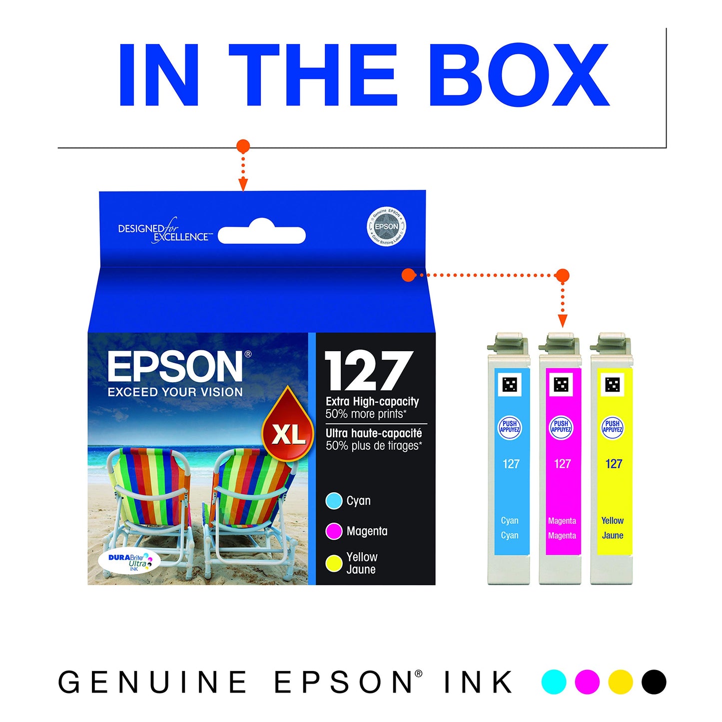 Epson T127 DURABrite Ultra Ink Standard Capacity Color Combo Pack (T127520) for Select Stylus and Workforce Printers Cyan