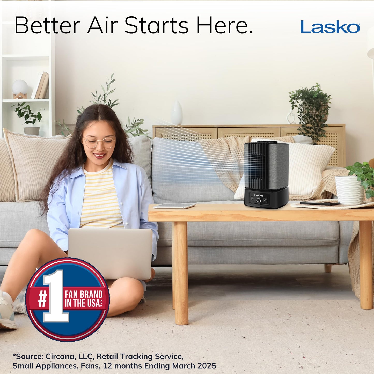 Lasko SlumberBreeze 2-in-1 Small Table Fan and White Noise Machine for Better Sleep in the Bedroom and Focus in the Home Office, Black, SB100