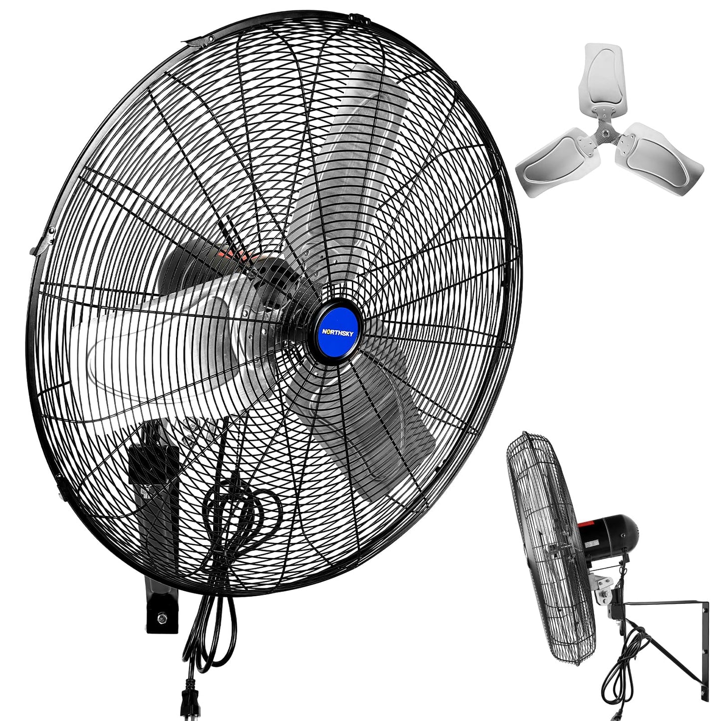 NORTHSKY 24 Inch Oscillating Wall-Mount Fan, 6,600 CFM Airflow High-Velocity Industrial Fan, 3 Speeds, 1/4 HP, Heavy Duty Fans Indoor Ideal