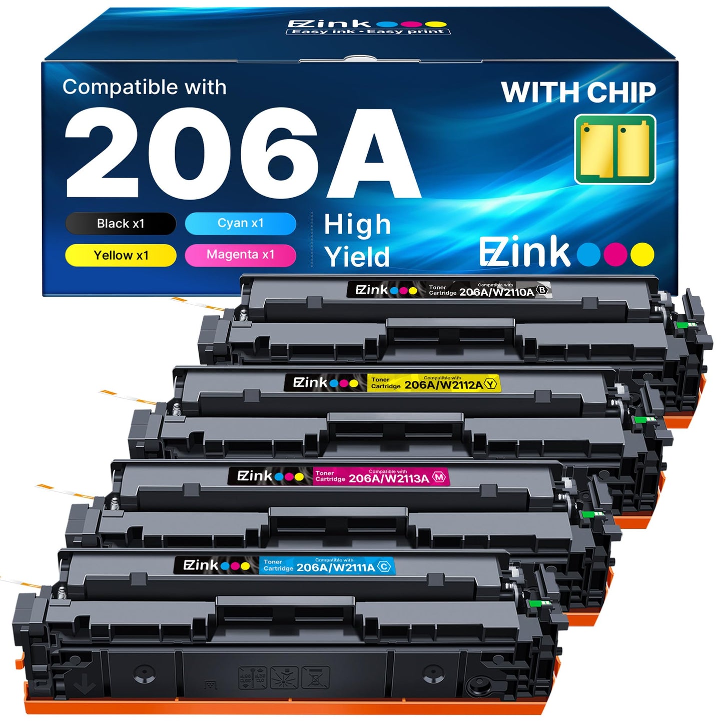 E-Z Ink 206A Toner Cartridges 4 Pack for HP M283fdw M283cdw M255dw
