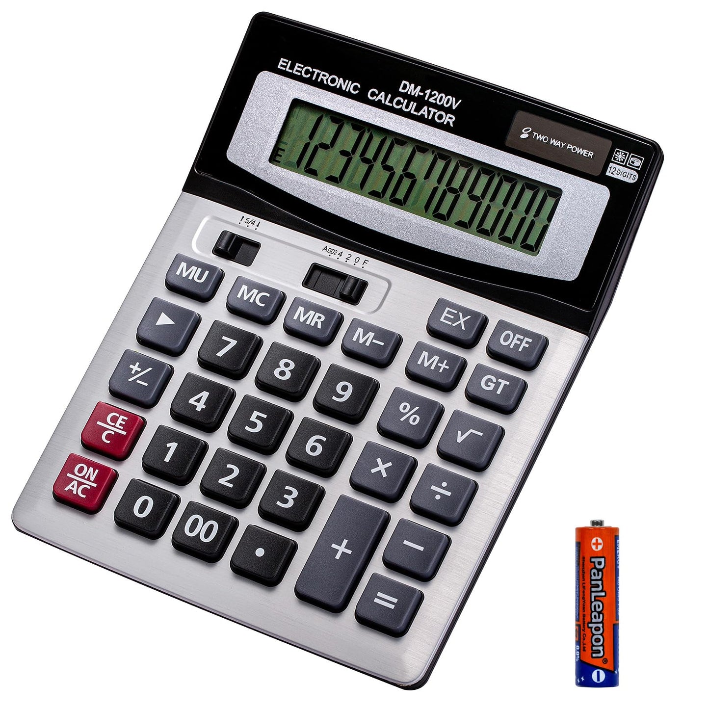 YEBMoo 12 Digit Desktop Calculator with Large LCD Display and Sensitive Button, Dual Solar Power and Battery, Standard Function for Office (YE1200v)