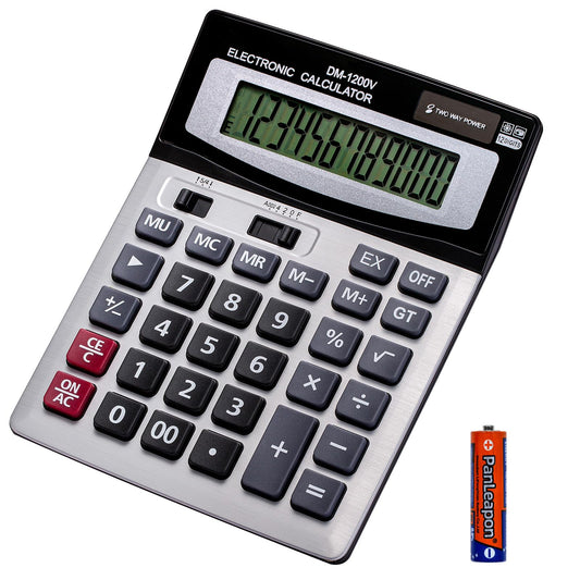 YEBMoo 12 Digit Desktop Calculator with Large LCD Display and Sensitive Button, Dual Solar Power and Battery, Standard Function for Office (YE1200v)