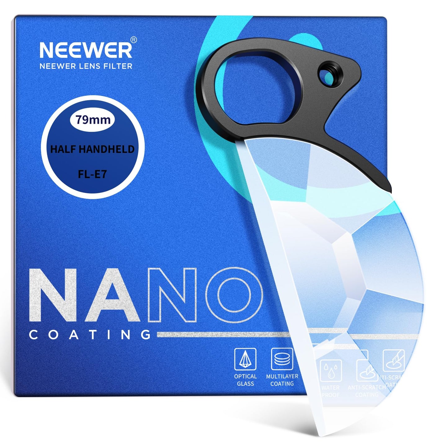NEEWER 79mm Handheld Half Moon Kaleidoscope Prism Lens Filter with Hand Grip, 1/4" Threaded Hole for Small Tripod Magic Arm, K9 Optical Crystal