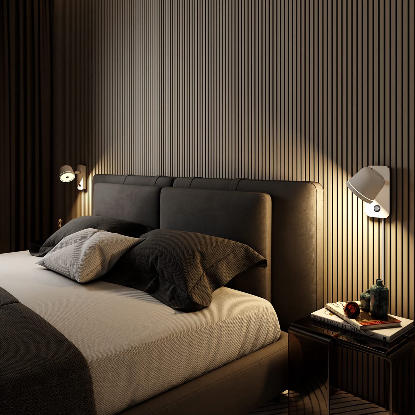 Aisilan LED Plug in Wall Sconce with Touch Dimmable Control Adjustable Wall Mounted Lamp Angle Anti-Glare Matte White Aluminum Bedside Reading Wall