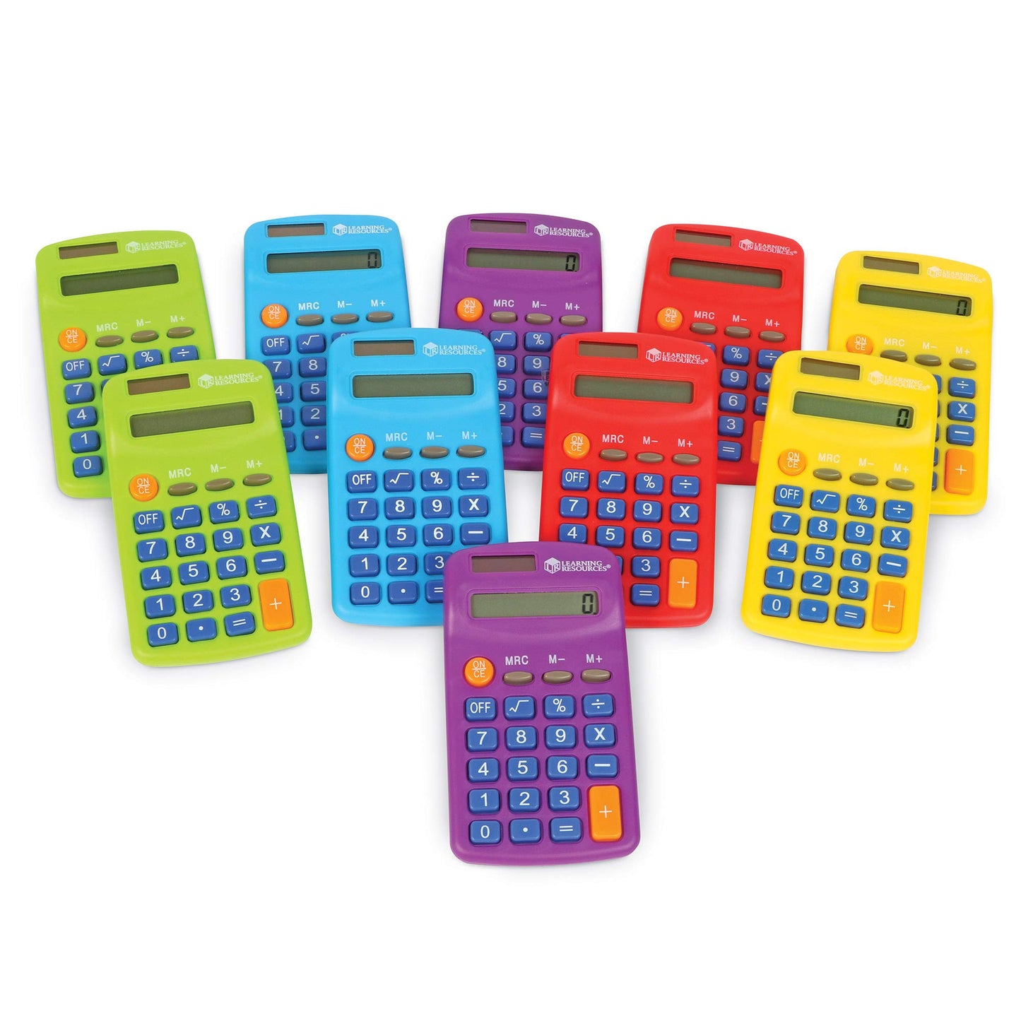 Learning Resources Rainbow Calculators - Solar Powered, Classroom Must Haves, Back to School, Math Manipulatives, Teacher Set of 10, Ages 3+