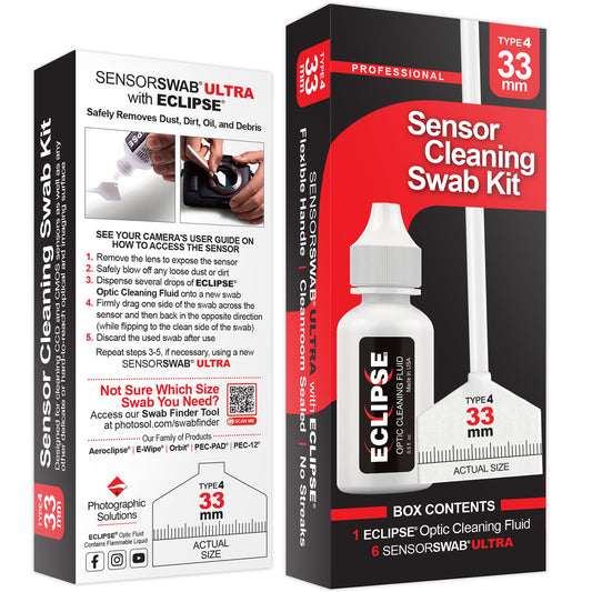 Sensor Cleaning Swab Kit - Eclipse Optic Cleaning Solution (0.5oz/15ml) + Type-4 Sensor Swab Ultra 33mm (Pack of 6) - for Medium Format CMOS and CCD