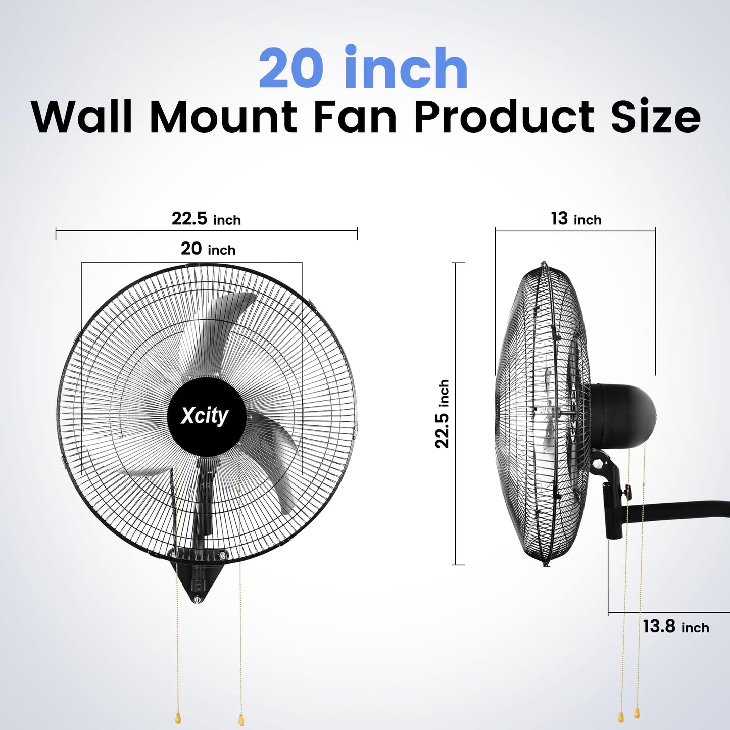 Xcity Wall Mount Fan 20", 3-Speed, Oscillating Cooling