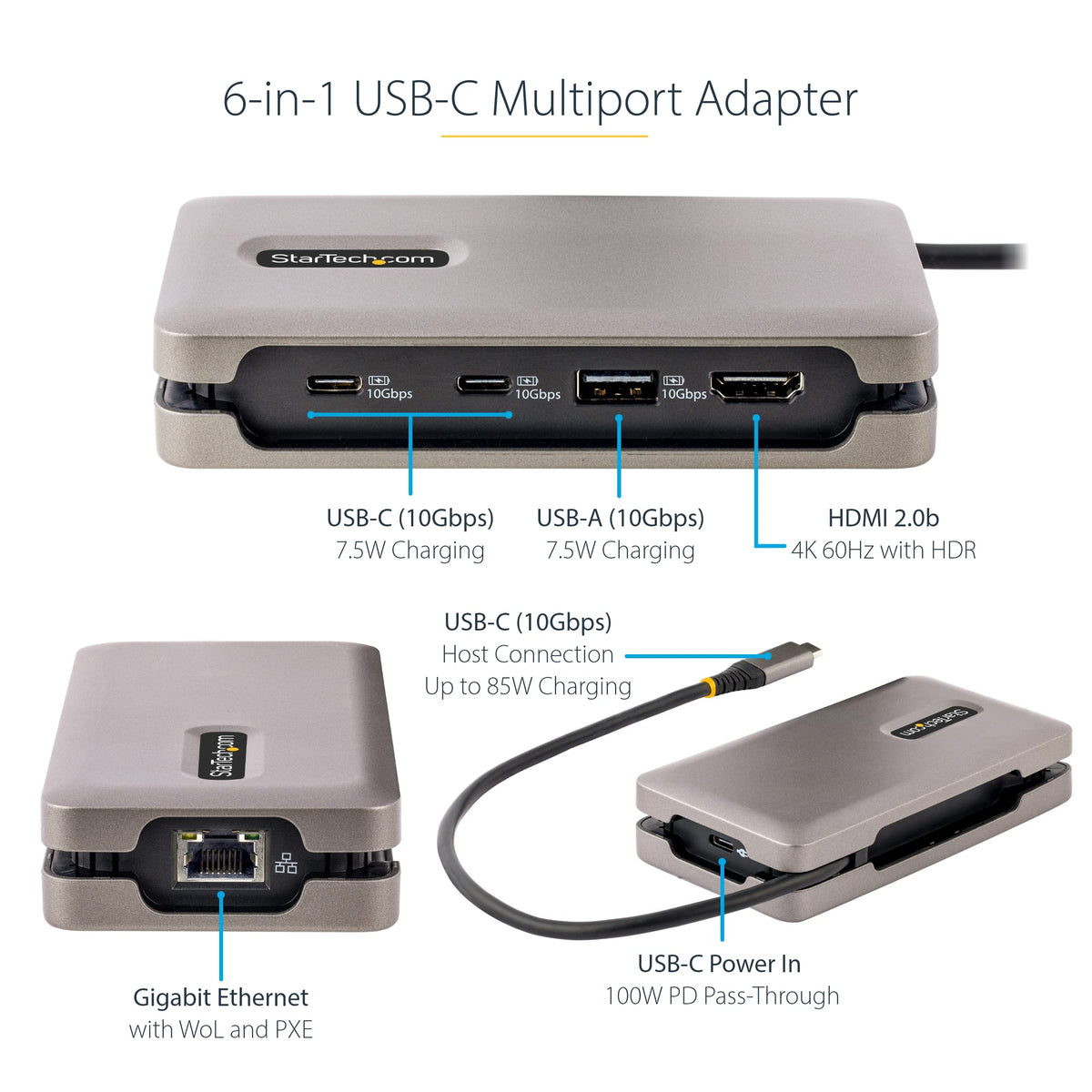 StarTech.com USB-C Docking Station for MacBook Pro M1 M2 M3 M4 and Windows, 4K 60Hz HDMI, HDR, USB 10Gbps Hub, 100W Laptop Charging, GbE, 1ft/30cm