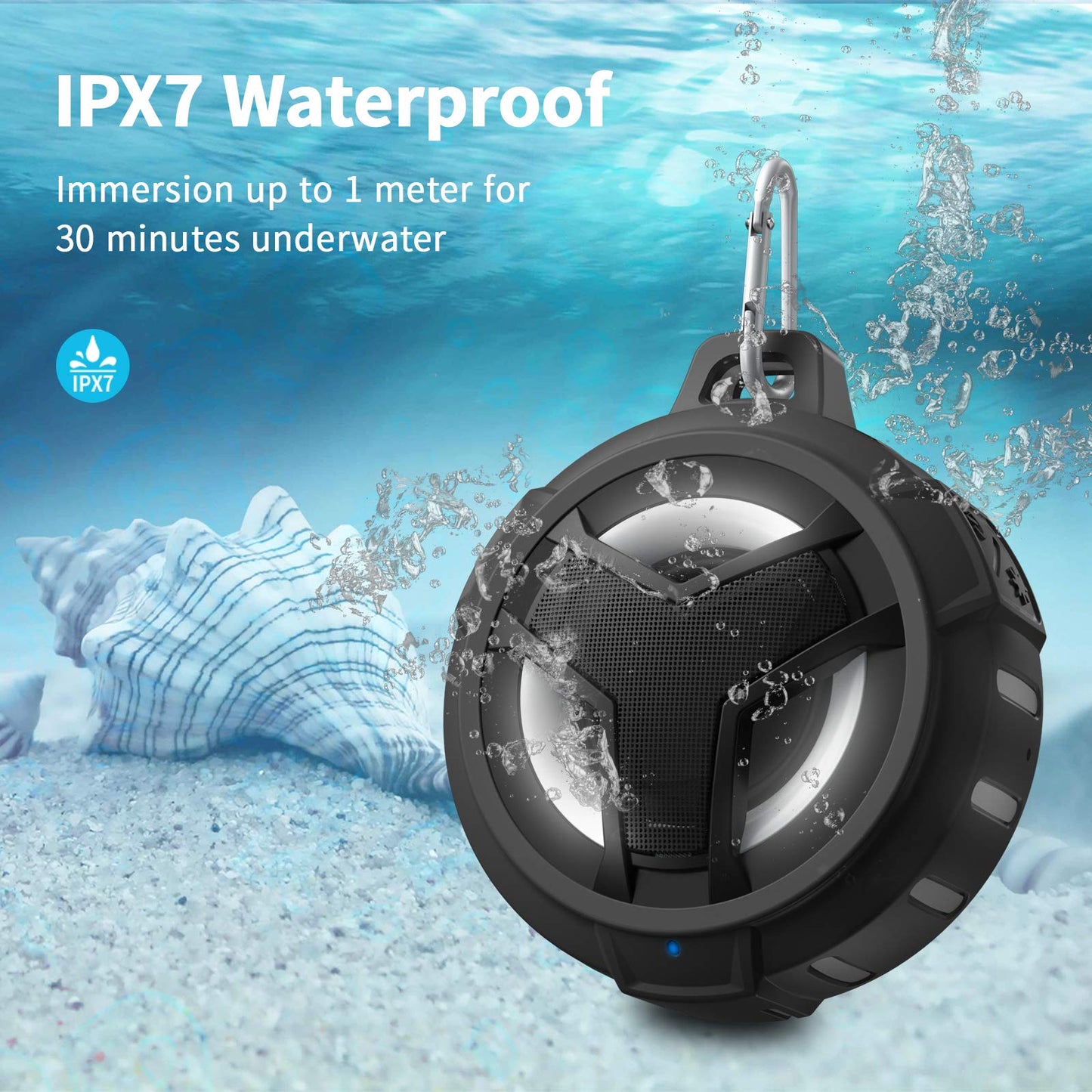 EBODA Bluetooth Shower Speaker, Portable Bluetooth Speakers, IP67 Waterproof Wireless Speaker with LED Light, Floating, 2000mAh, True Wireless Stereo