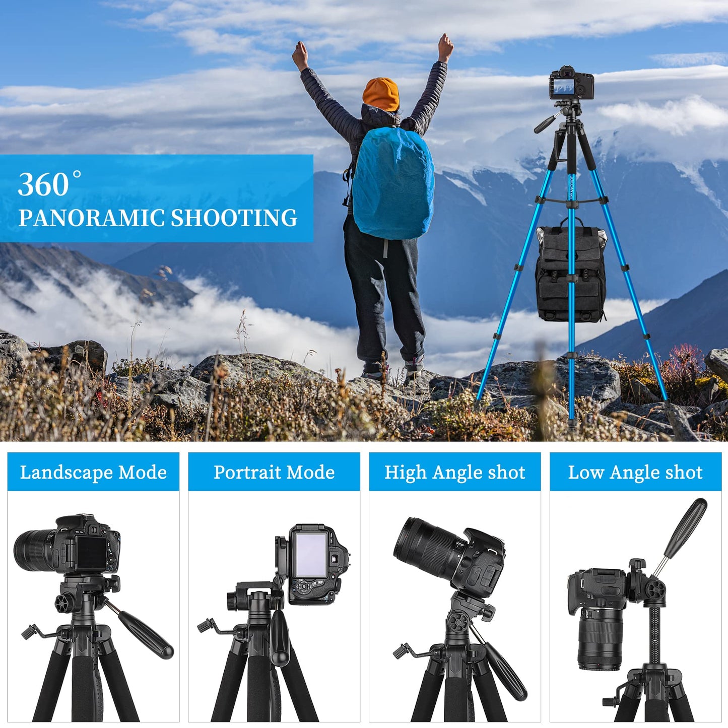 JOILCAN Tripod Camera Tripods, 74" Tripod for Camera Cell Phone Video Recording, Heavy Duty Tall Camera Tripod Stand, Professional Travel DSLR Tripods