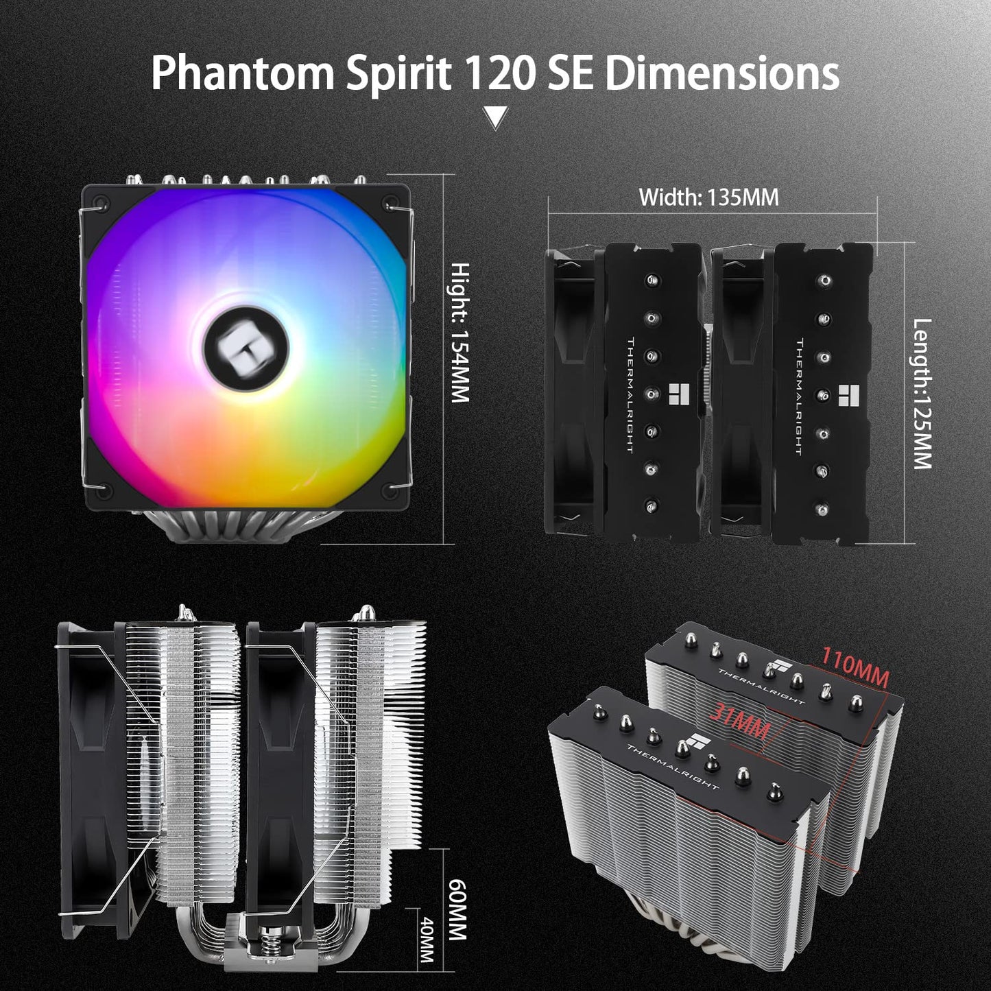Thermalright PS120SE ARGB CPU Air Cooler, 7 Heat Pipes CPU Cooler,Dual 120mm TL-C12B-S V2 PWM Fan, AGHP 4.0 Technology, S-FDB Bearing, for AMD AM4