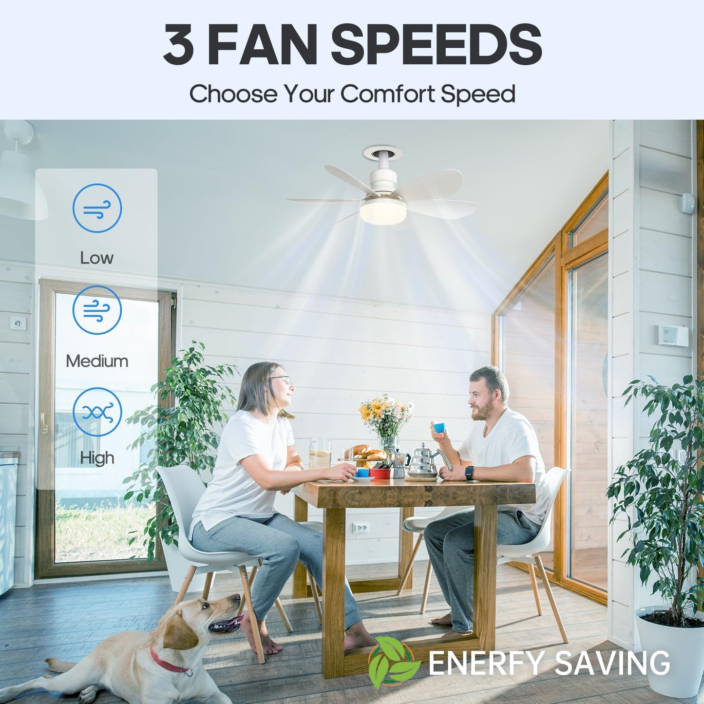 Socket Fan Light, Socket Celling Fan Remote Dimming 20.5" in Room (White)