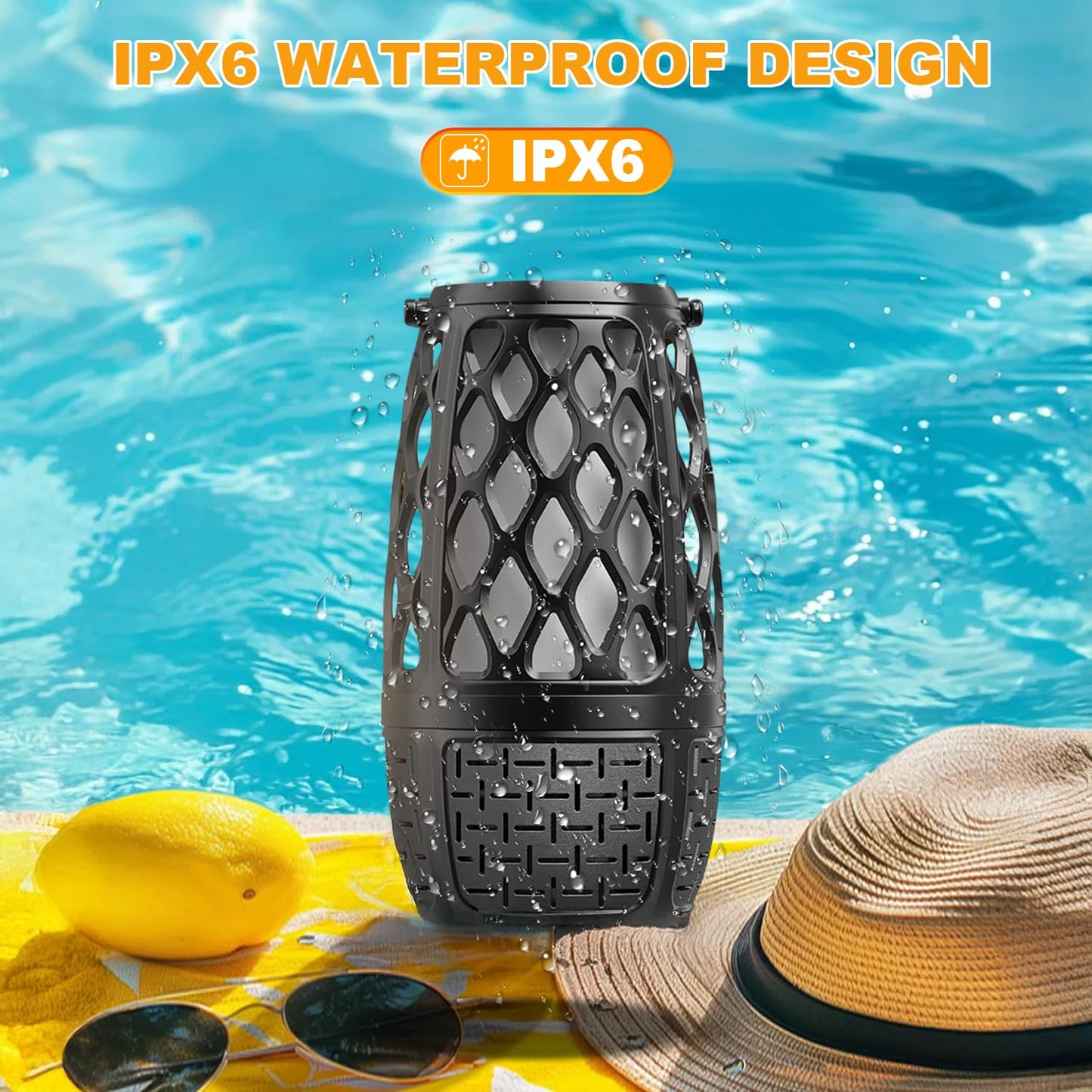 Upgraded Outdoor Bluetooth Speakers with Lights, IPX6 Waterproof Flame Atmosphere Outdoor Speaker, Auto-Pairing Multi-Sync up to 100 Speakers, Cool