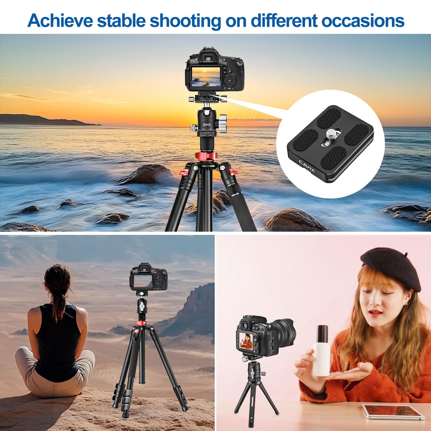CAVIX PU-50 Ultra-Thin Arca-Swiss Quick Release Plate - Lightweight Aluminum with Anti-Slip Pad, Universal 1/4?-20 Screw for DSLR/Mirrorless, Tripods