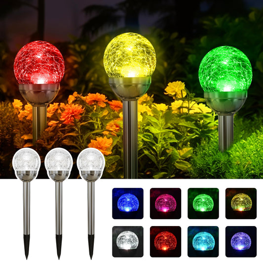 SOLPEX Solar Garden Lights Outdoor, 3 Pack Multi-Color Solar Lights Outdoor Solar Powered Glass Ball Garden Lights Waterproof for Patio Decoration