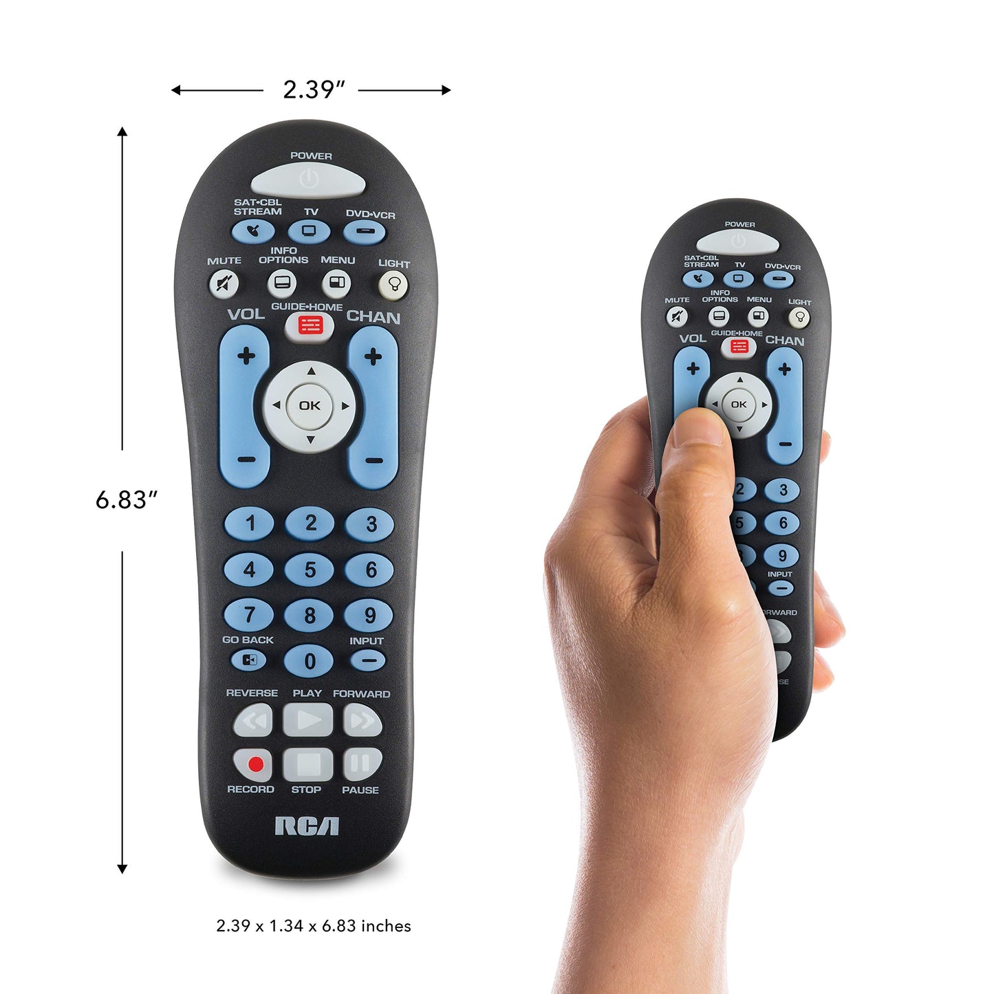 RCA RCR313BE Big Button Three-Device Universal Remote, Black