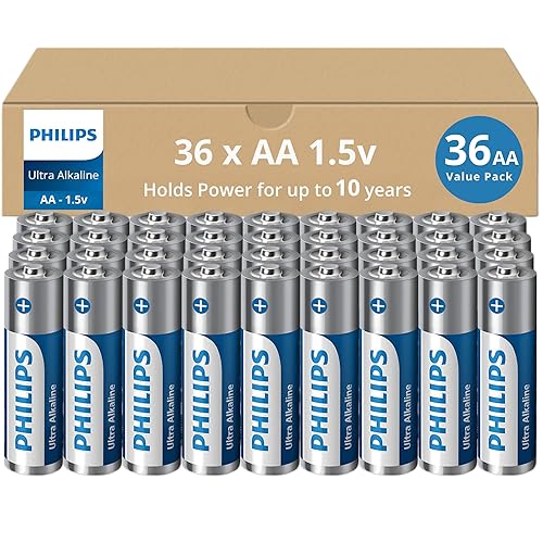 PHILIPS AA Batteries 36 Pack | 1.5v Ultra Alkaline Double A Battery | 132% More Power Then Industry Standard | Long-Lasting | 10-Year Shelf Life…