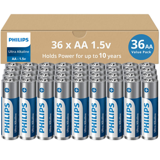 PHILIPS AA Batteries 36 Pack | 1.5v Ultra Alkaline Double A Battery | 132% More Power Then Industry Standard | Long-Lasting | 10-Year Shelf Life…
