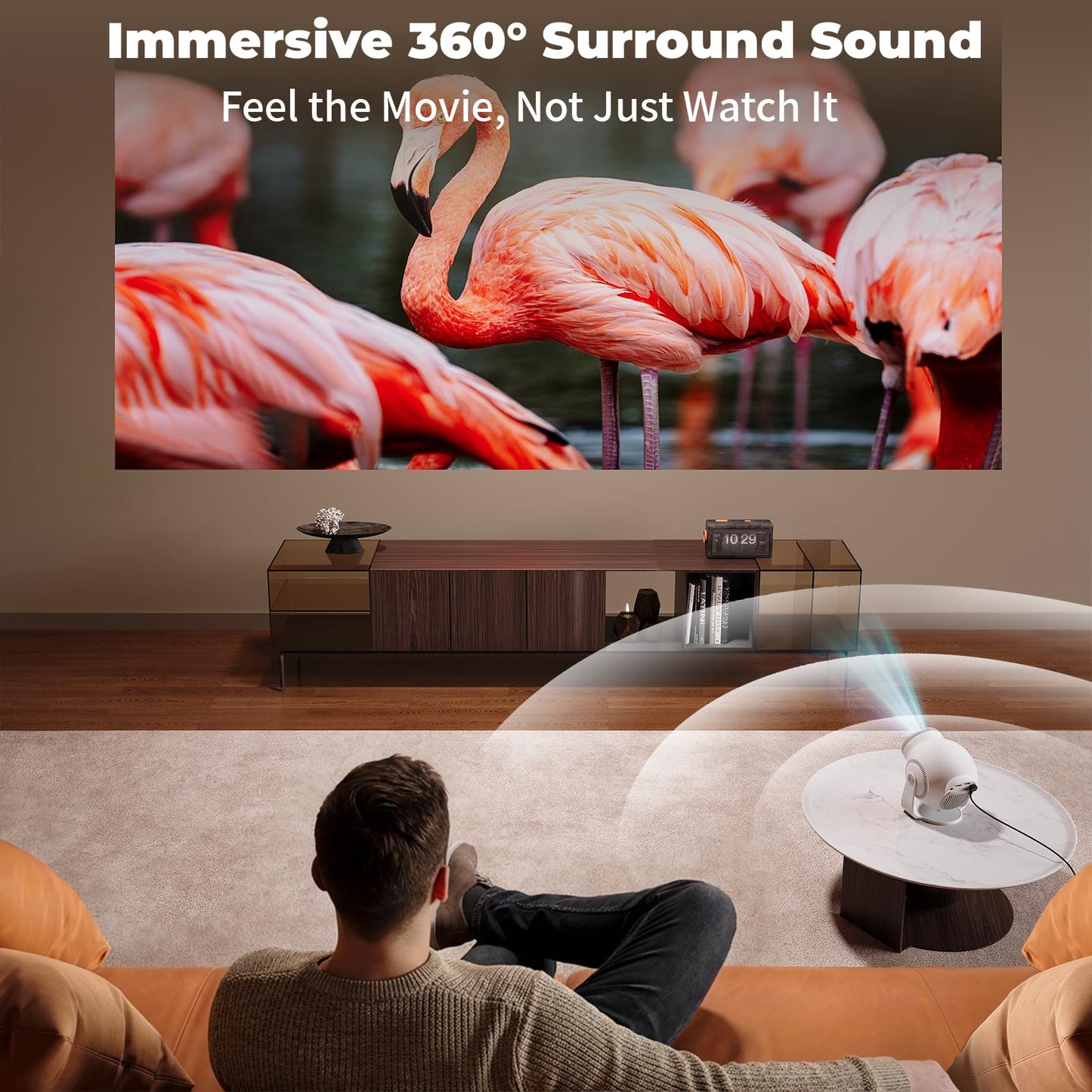 HCHENWRT Mini Projector with Android 14 OS 1080P/4K/8K Video Decoding WiFi 6 & Bluetooth 5.4, 270° Rotatable Stand, Auto Vertical Keystone, Portable
