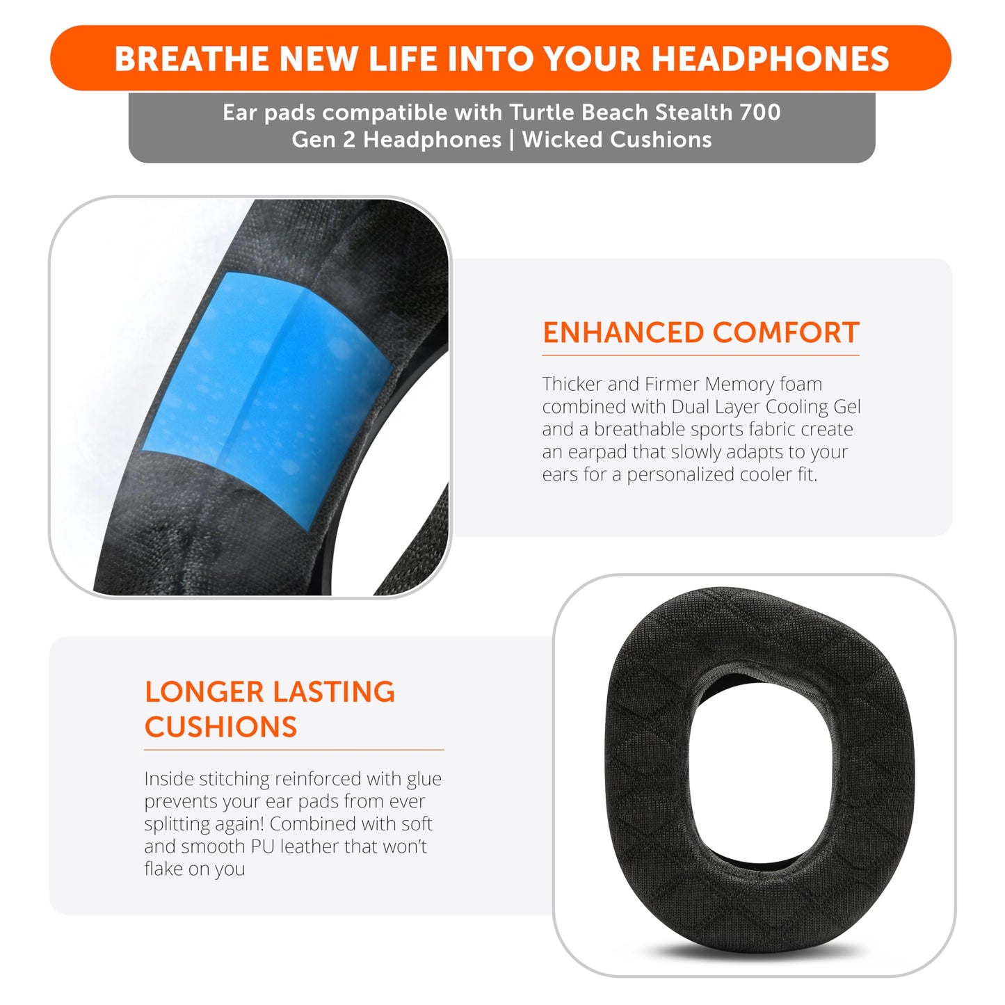 WC Freeze V2 Stealth 700 Gen 2 - Cooling Gel Earpads Compatible with Turtle Beach Stealth 700 Gen 2 by Wicked Cushions | New Freeze V2 Cooling Fabric