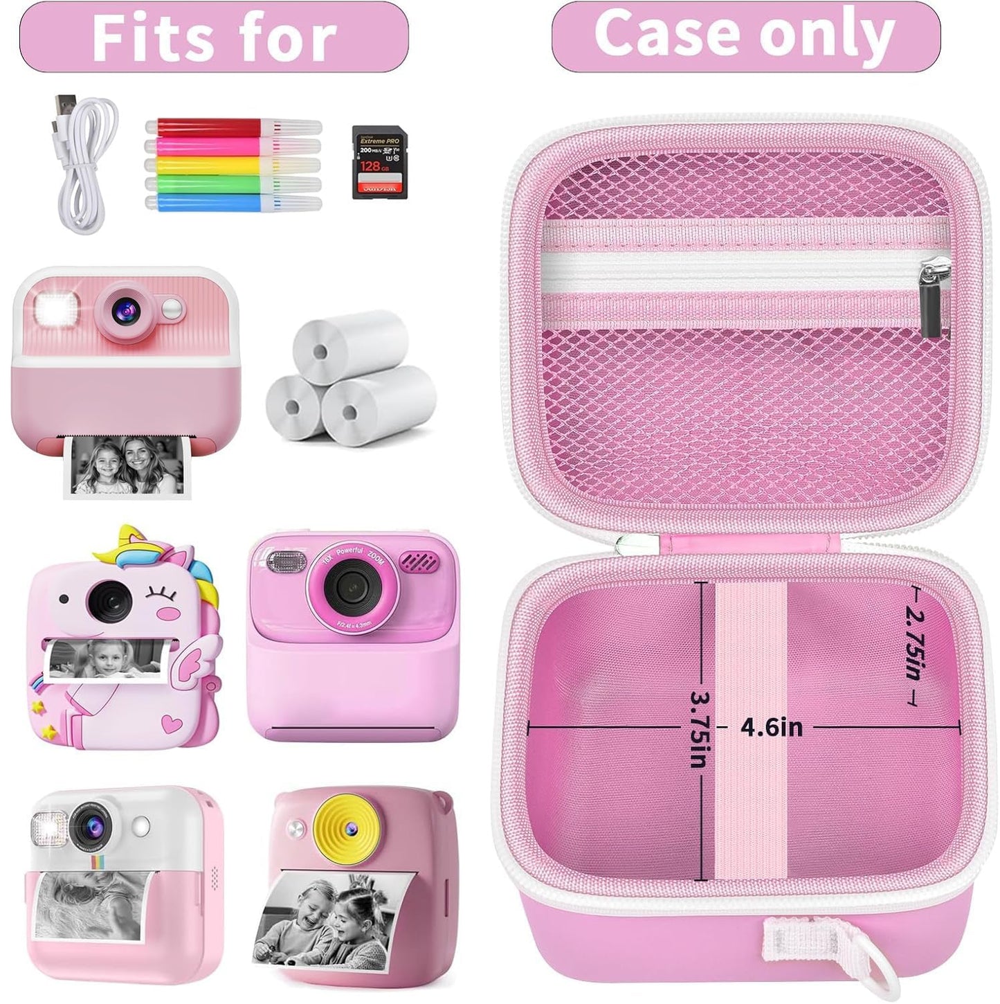 Boobowl Kids Instant Print Camera Case for Cimizi, for Masterbee, for Dylanto, for BOFIDAR, Portable Storage Bag with Shoulder Strap, Mesh Pocket