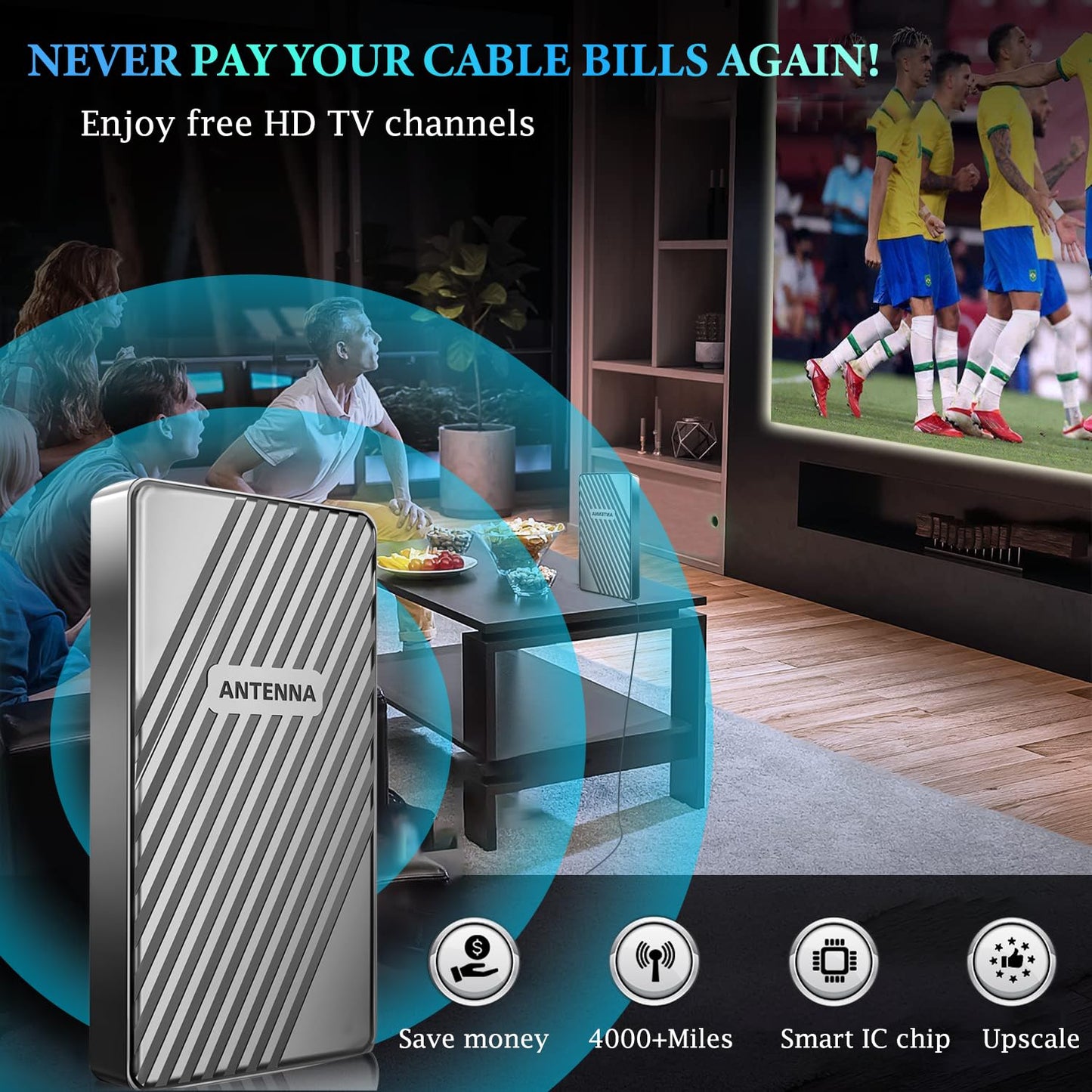 2026 Strongest TV Antenna Outdoor/Indoor,4000+ Miles Long Range Digital Antenna for Smart TV 360° Reception, Best Amplified HDTV Antenna for Local