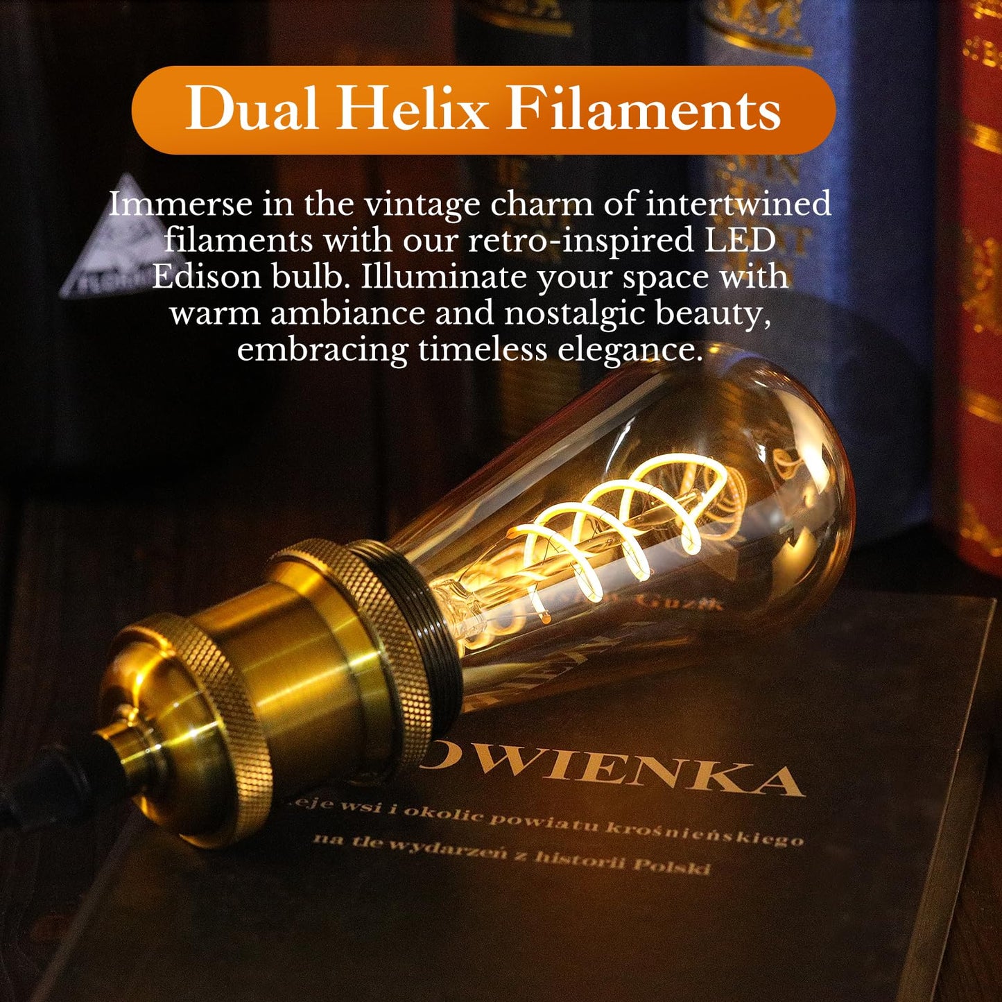 Decoaui ST64 LED E26 Vintage Edison Light Bulbs, Light Amber Glass, Dimmable, 4W(40W Equivalent) 300 Lumens, 2500K Warm White, Spiral Filaments