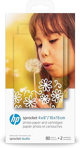 HP Sprocket Studio 4x6" Photo Paper & Cartridges (80 Sheets - 2 Cartridges) Compatible with HP Sprocket Studio.