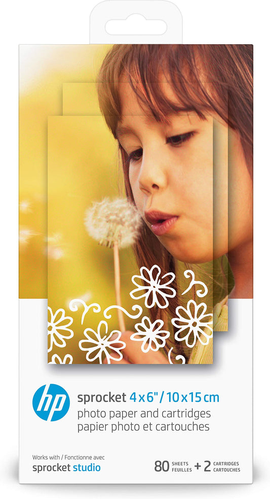 HP Sprocket Studio 4x6" Photo Paper & Cartridges (80 Sheets - 2 Cartridges) Compatible with HP Sprocket Studio.