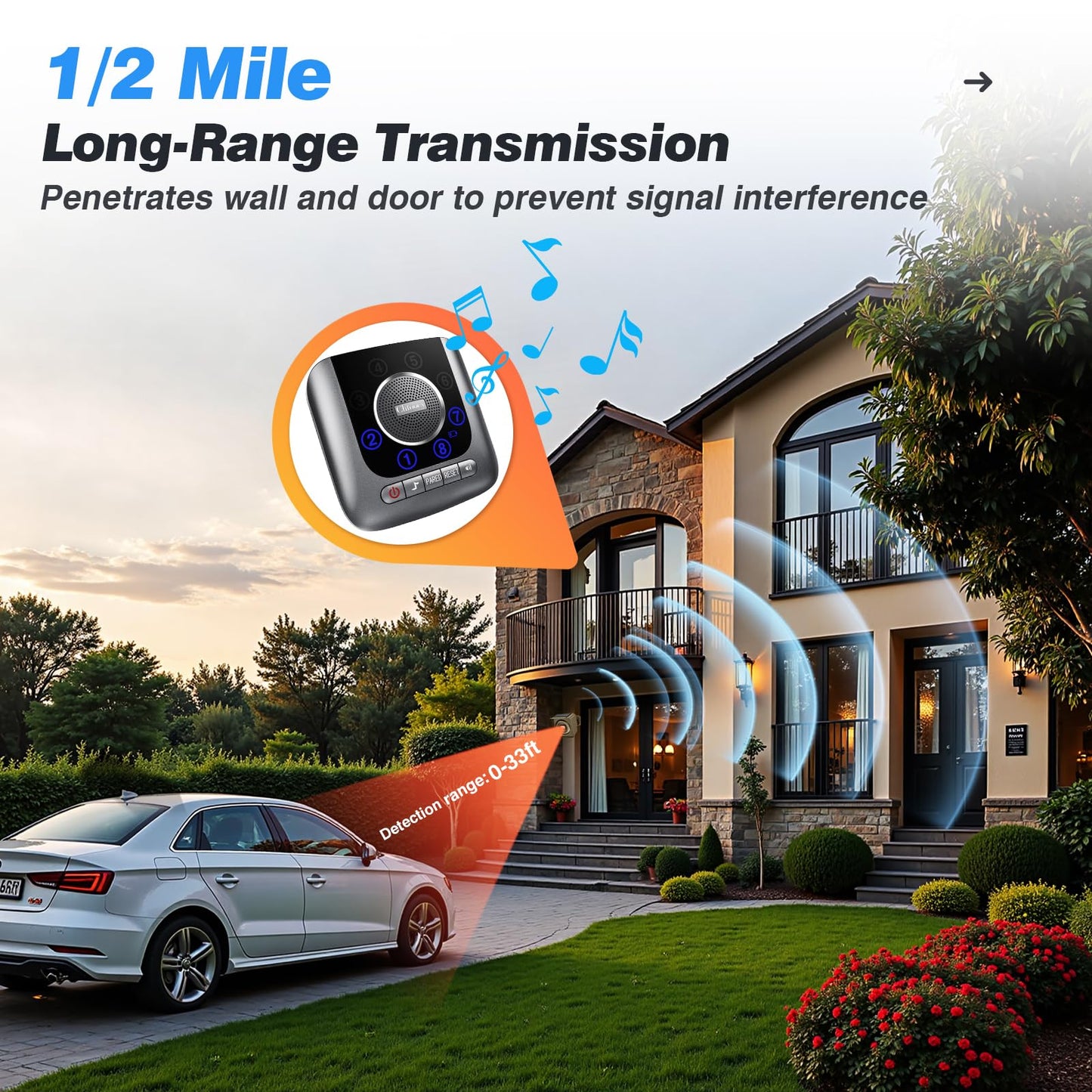 Chtoocy Solar Driveway Alarm Wireless Outside 1/2 Mile Long Range, 3 Sensitivity & Weatherproof for Outdoor/Indoor Property Security Alarm