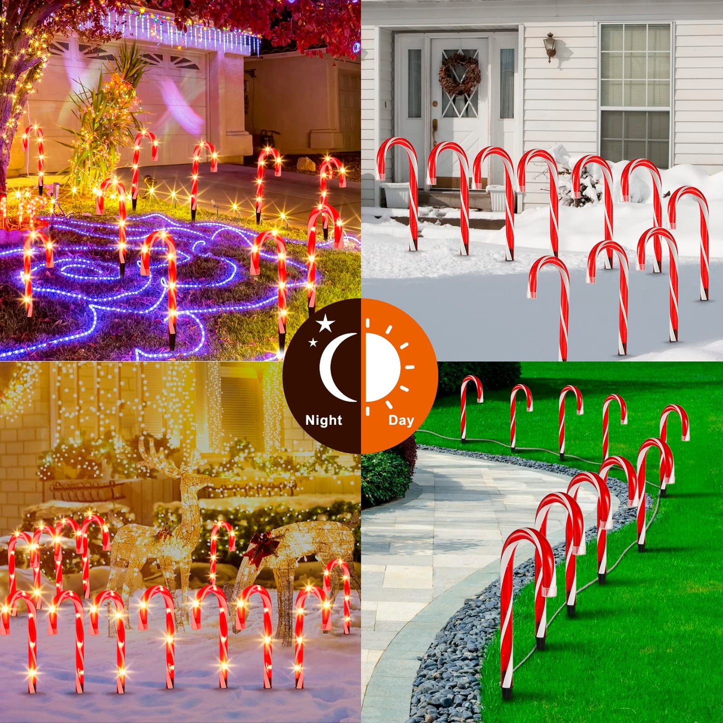 Christmas Candy Cane Pathway Markers Lights, Candy Canes Lights Outdoor, 10 inch Set of 10 Pack Christmas Candy Cane Lights Decorations Yard Candy