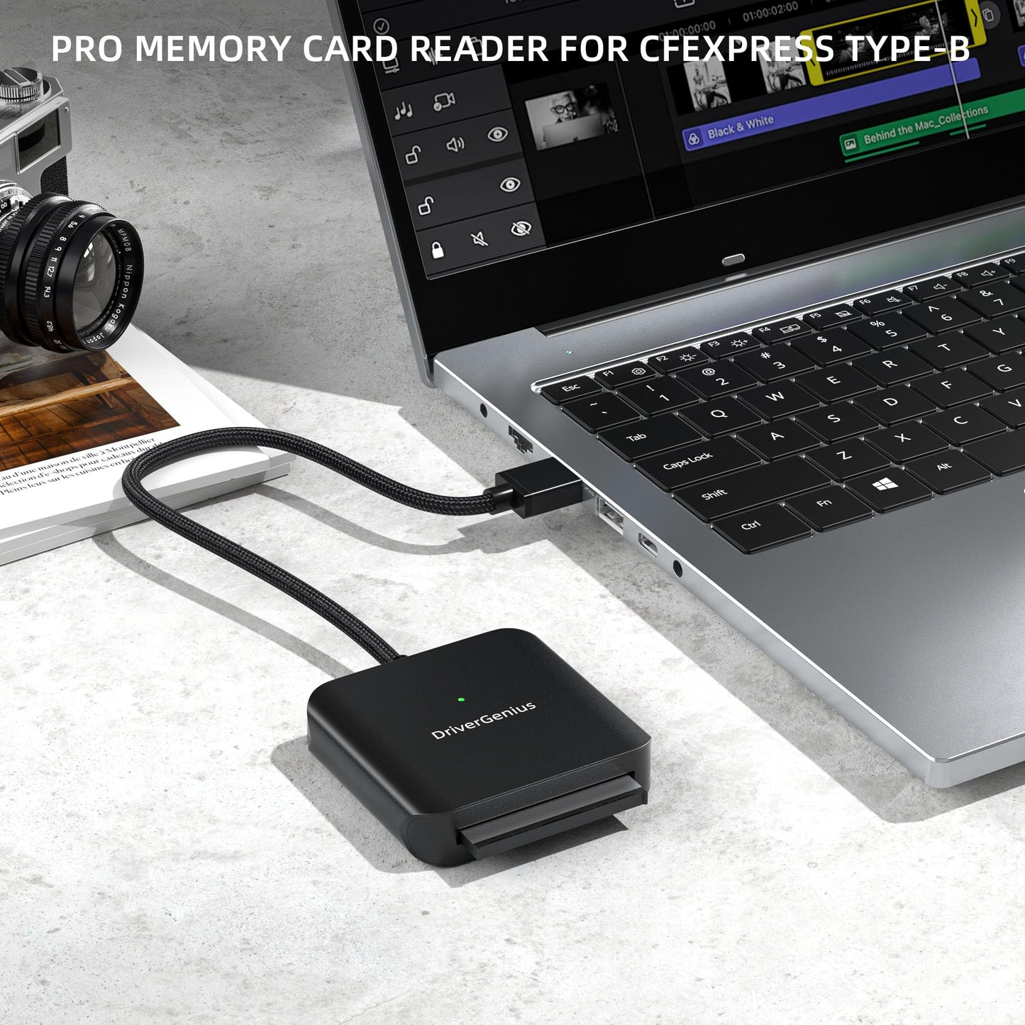 DriverGenius CFast 2.0 Card Reader with USB 3.0 &USB-C, 30cm/0.98ft Nylon Braided Cable, for Professional Photographers and Videographers (Metal
