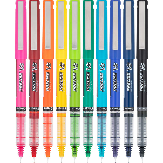 Pilot Precise V5 Capped Liquid Ink Rollerball Pens, Extra Fine Point Ink Pens 0.5 mm, Colored, Assorted Colors, Pack of 10 - Ideal for School