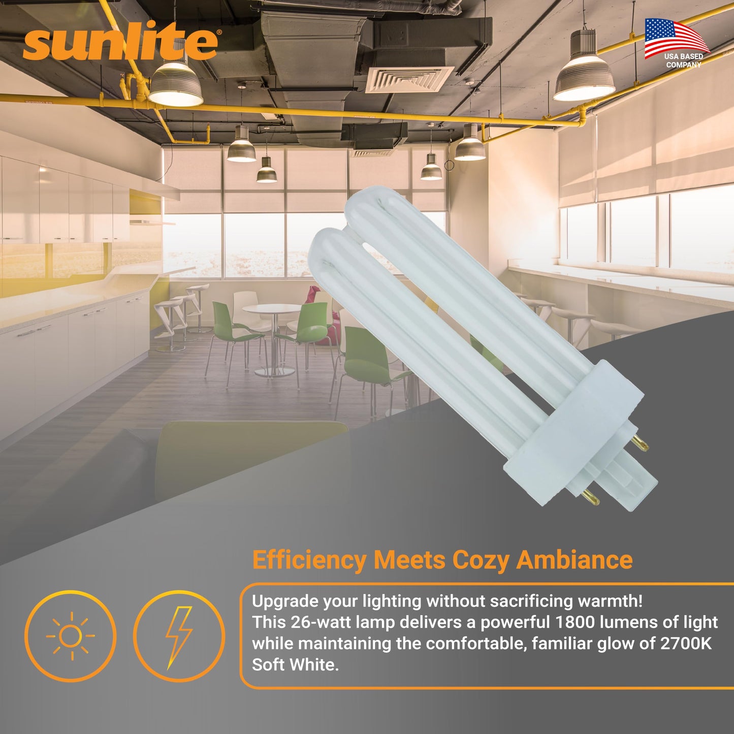 Sunlite PLT26/E/SP Compact Fluorescent Plug-in PLT 4-Pin Triple Tube, 26 Watts, 4-Pin GX24q3 Base, 1800 Lumens, 2700K Soft White, 10 Pack