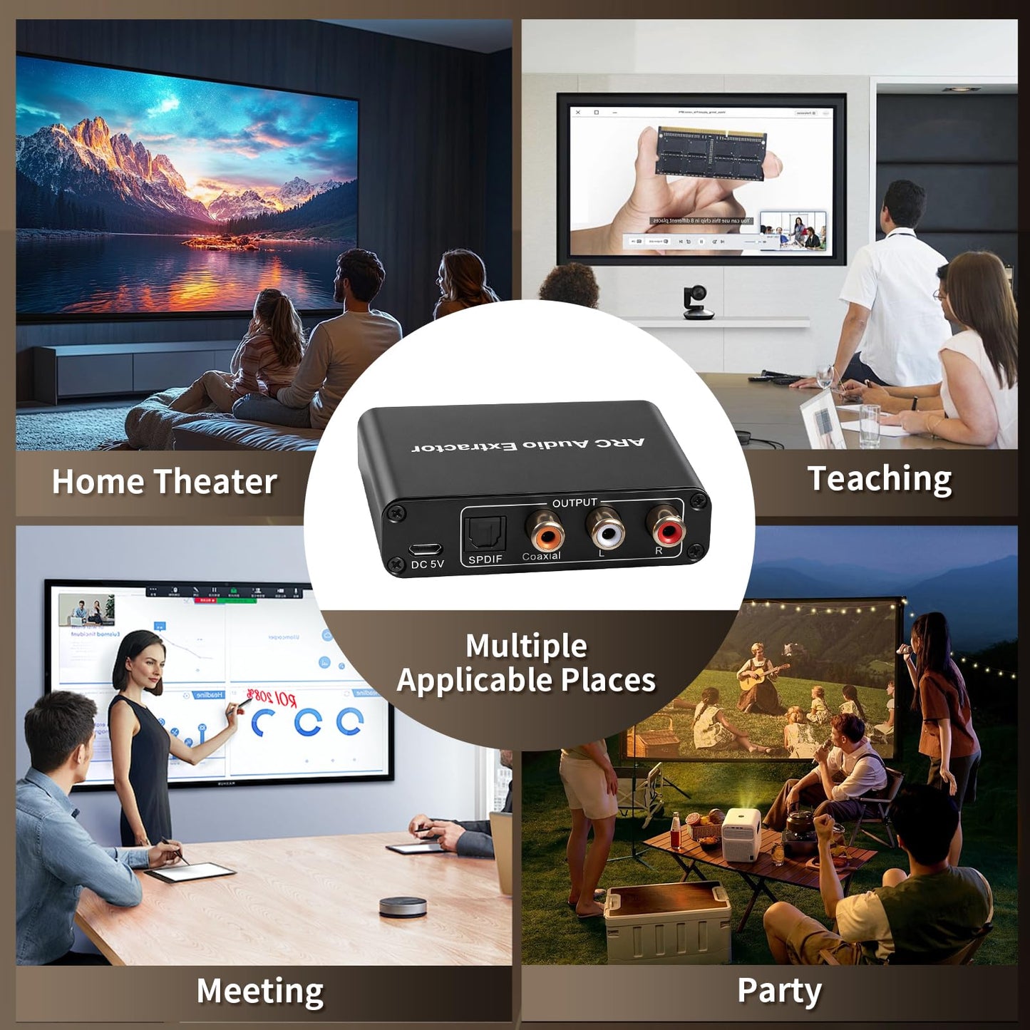 HDMI ARC Audio Extractor, ARC Audio Extractor,Digital to Analog Converter with Optical, Coaxial, RCA & 3.5mm Output, Supports 192KHz, 5.1 Surround