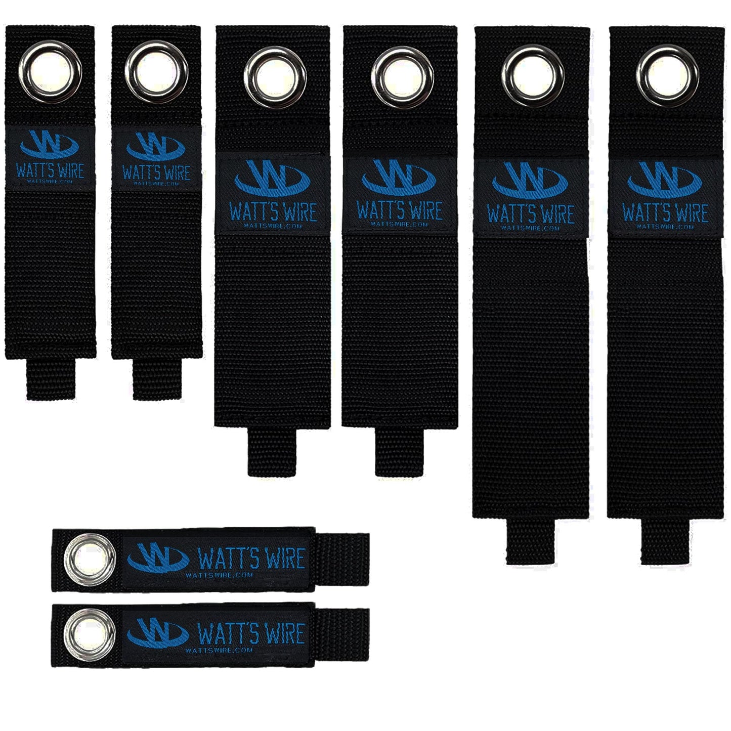 Heavy Duty Storage Straps - 8 Pack: 2 Small, 2 Medium, 2 Large, 2 XL - Extension Cord Ties - Storage Strap - by Watt's Wire