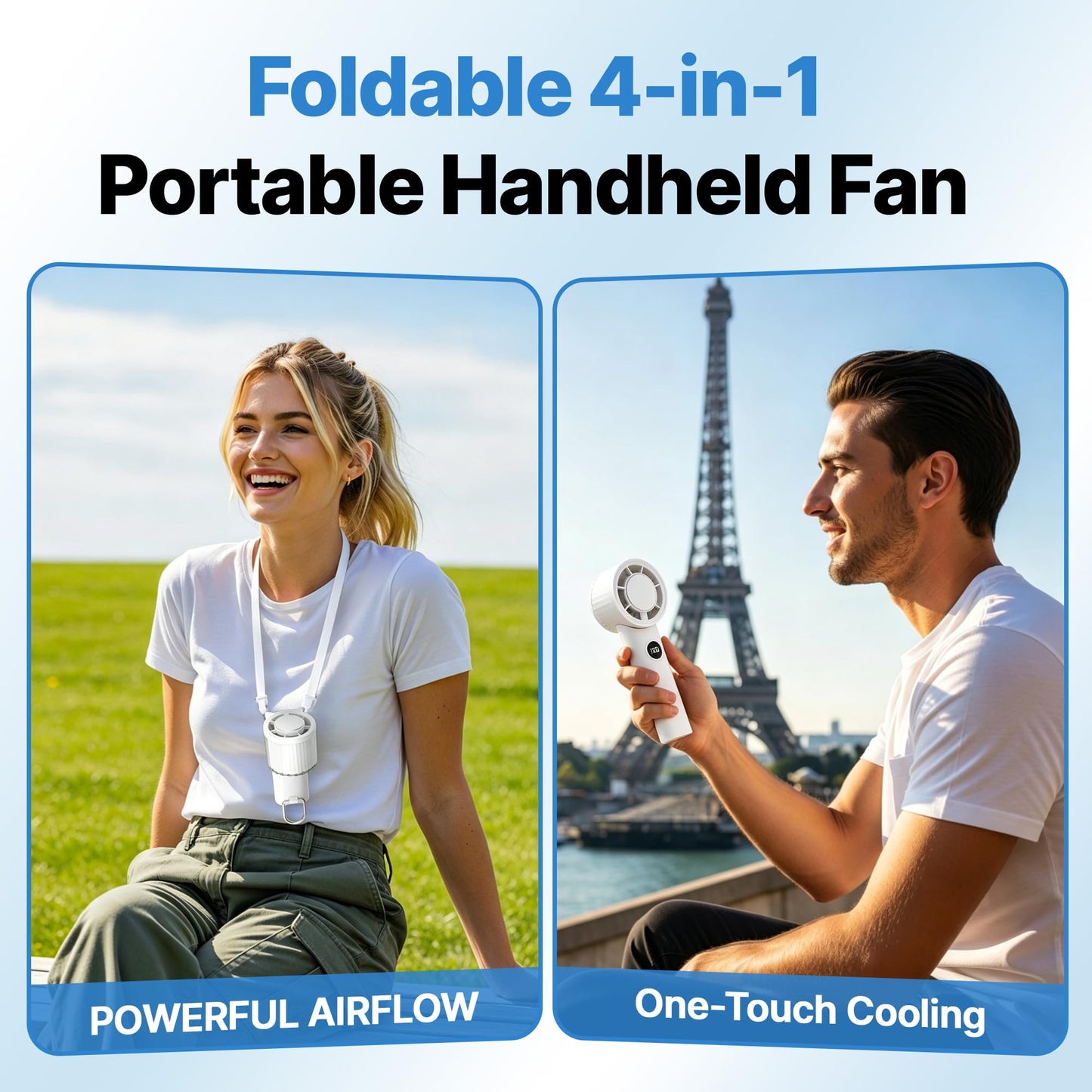 Portable Handheld Foldable Personal Cooling Fan, Battery Powered(White)