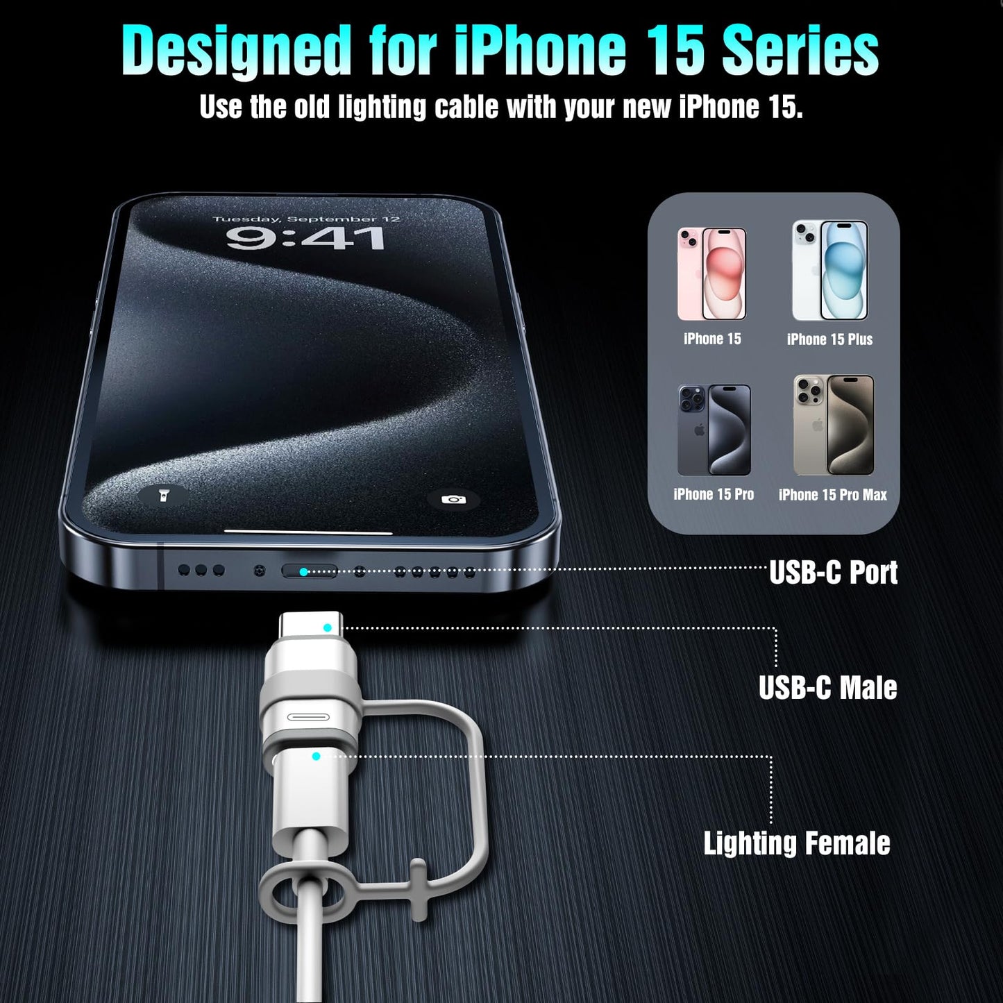 TiMOVO Lightning Female to USB C Male Adapter, 4 Pack USB C to Lightning Adapter Supports Charging & Data Sync with Anti-Lost Loop for iPhone 17/16…