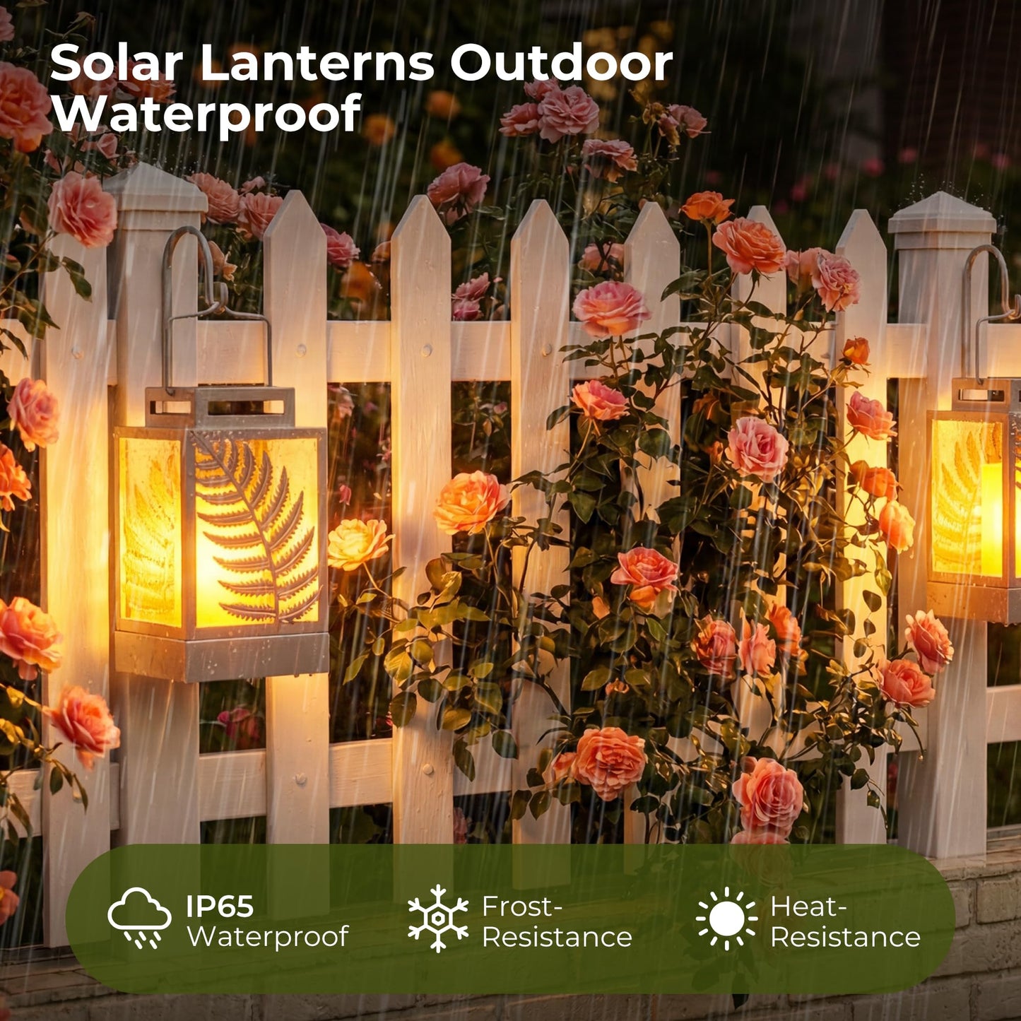 Walensee Solar Lights Outdoor with Flickering Flame (2Pack Grey) Upgrade Metal Solar Powered Lantern Landscape Leaf Decorative Hanging Lighting