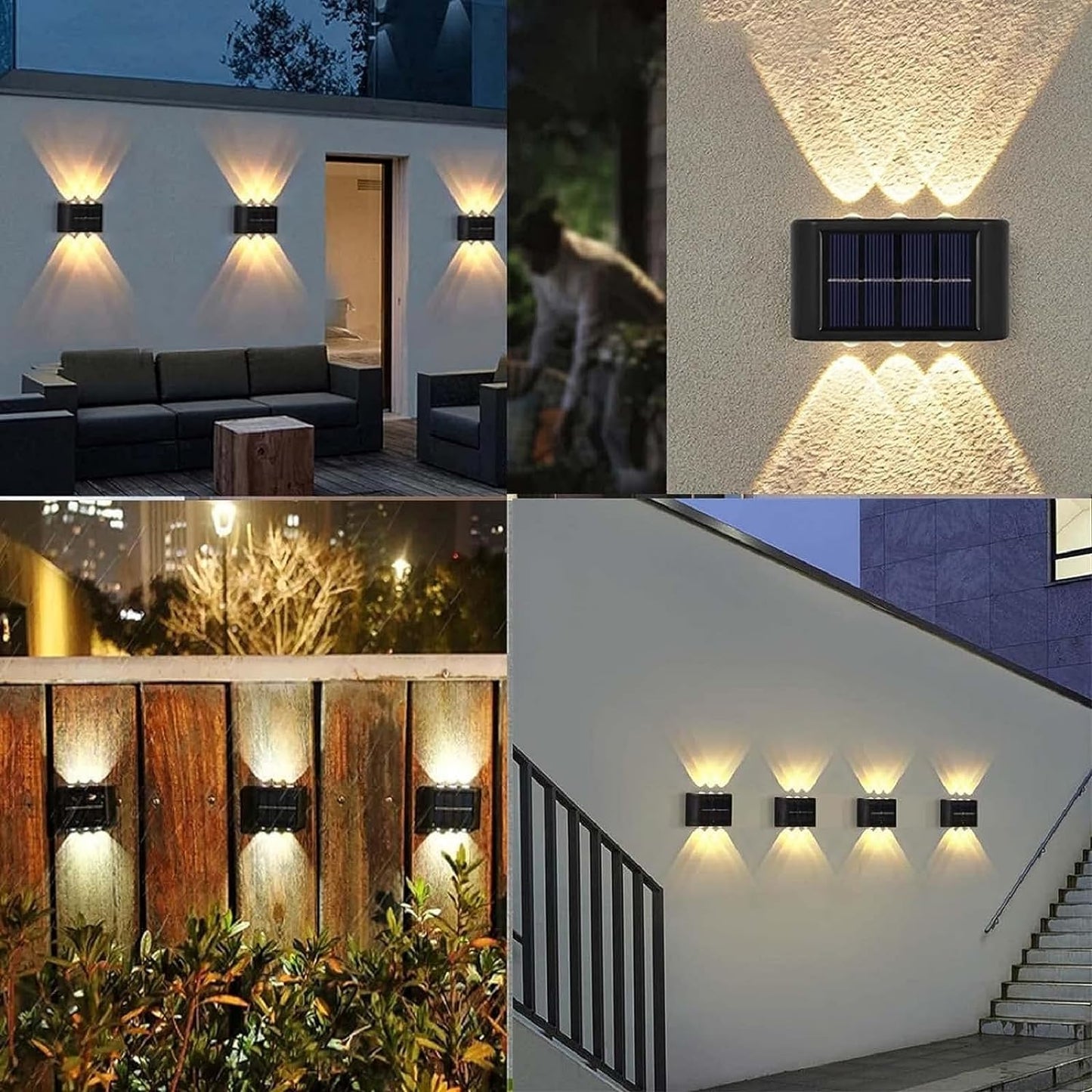 Infinite Basics 4-Pack Solar Wall Lights Outdoor - Up & Down LED Accent Lighting, IP65 Waterproof, Modern Design, Auto On/Off, for Garden, Deck