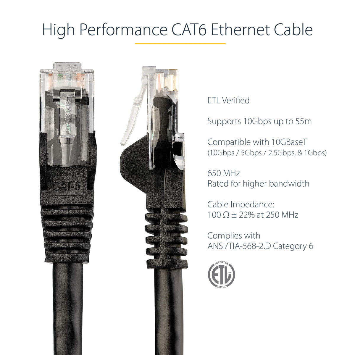 StarTech.com 15 ft. CAT6 Ethernet Cable - 10 Pack - ETL Verified - Black CAT6 Patch Cord - Snagless RJ45 Connectors - 24 AWG Copper Wire - UTP