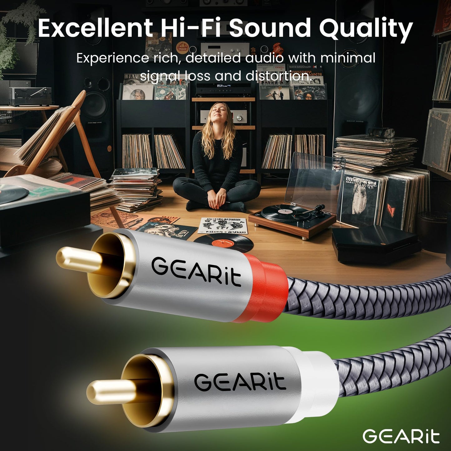 GEARit RCA Cable (10FT) 2RCA Male to 2RCA Male Stereo Audio Cables Shielded Braided RCA Stereo Cable for Home Theater, HDTV, Amplifiers, Hi-Fi
